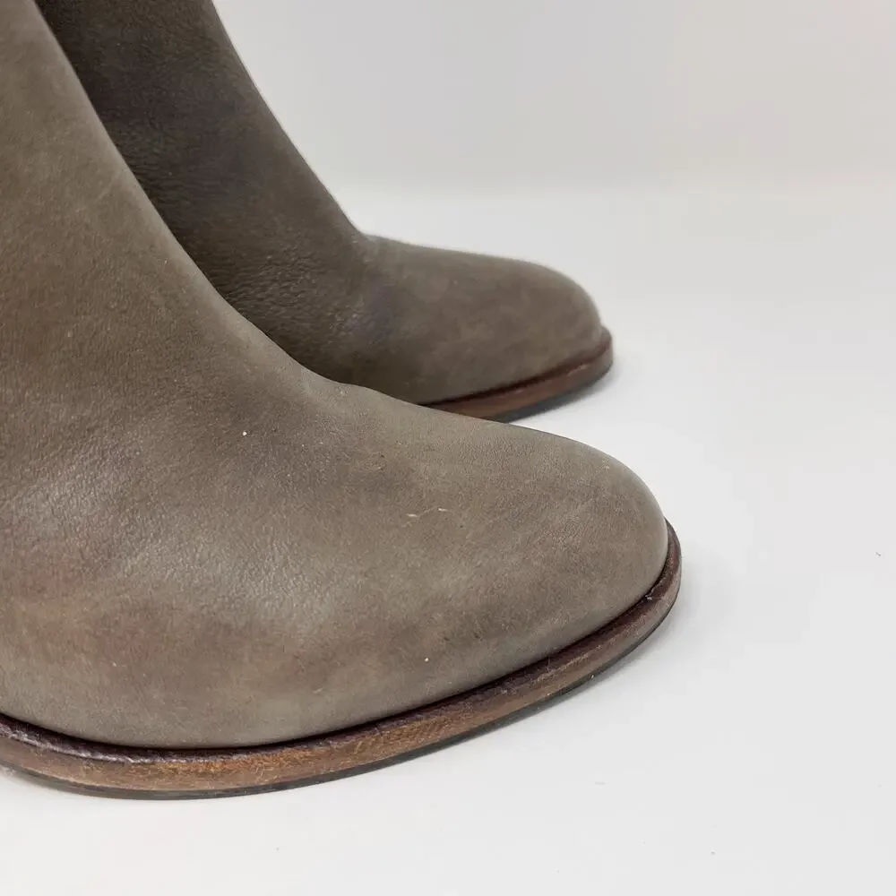 Kate Spade Size 6 Gray Leather Block Heeled Tall Boots Almond Toe Side Zipper
